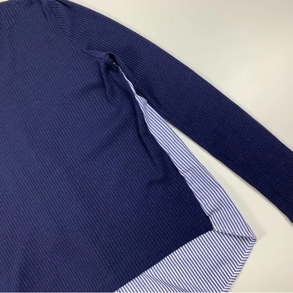 Sandro Paris Ribbed Stretch Knit Striped Shirt Back Tunic Top Blue Size 2 - Picture 4 of 5